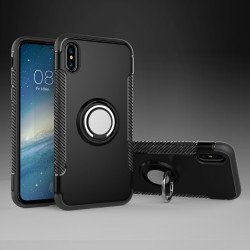 iPhone XS / X 360 Rotating Ring Stand Hybrid Case with Metal Plate (Black)